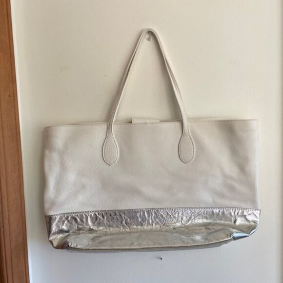 TALBOTS Leather White Silver Large Tote Bag NWOT - Picture 7 of 16